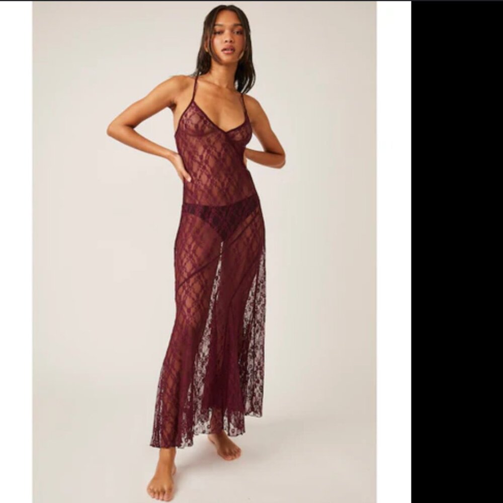 Free People x Intimately FP A Little Lace Maxi Slip In Precious Wine size xs/s